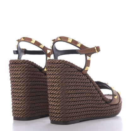 Valentino Garavani Calfskin Rockstud Torchon Espadrille Wedge Sandals 35 Cuoio 4 of 11
