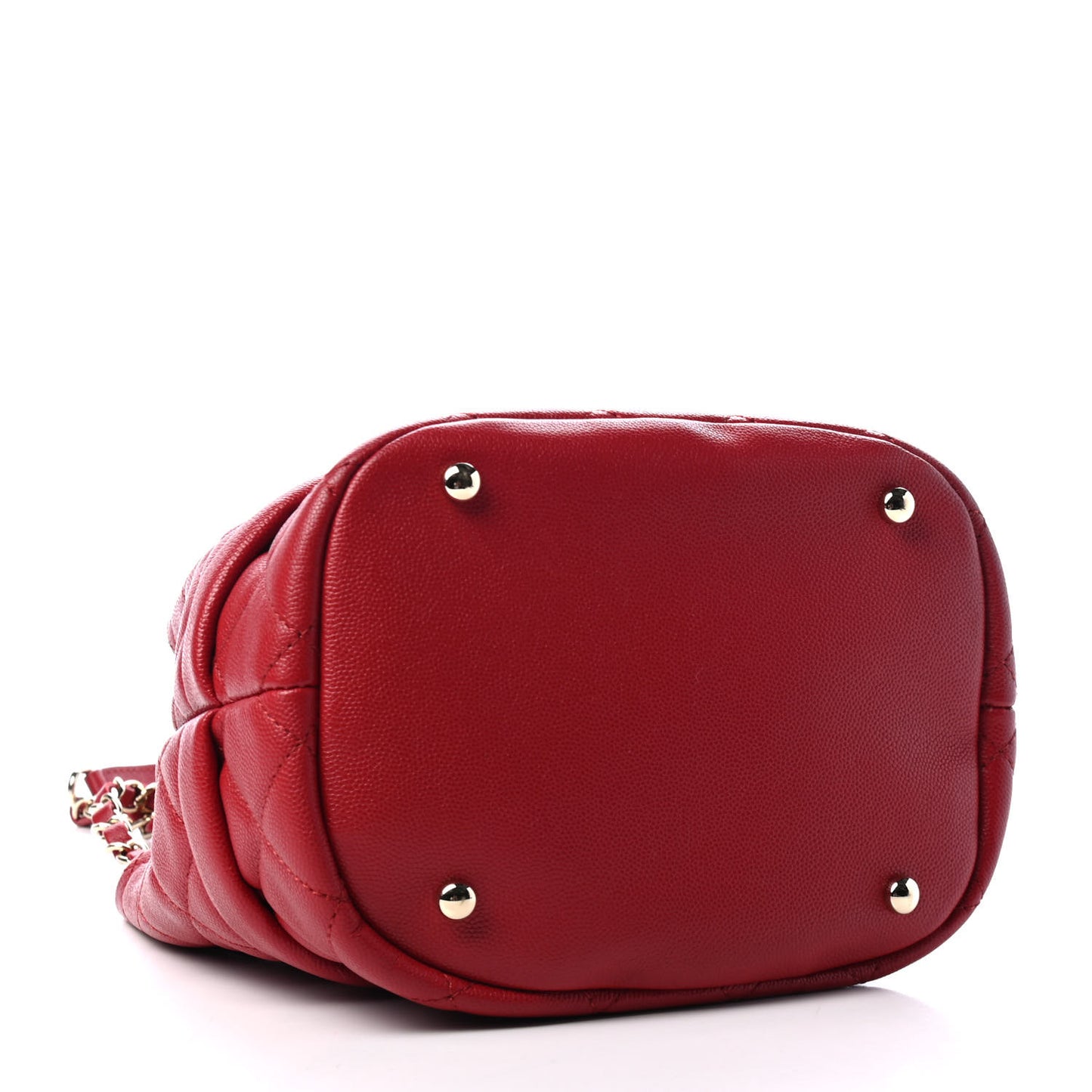 Caviar Quilted Rolled Up Bucket Drawstring Bag Red