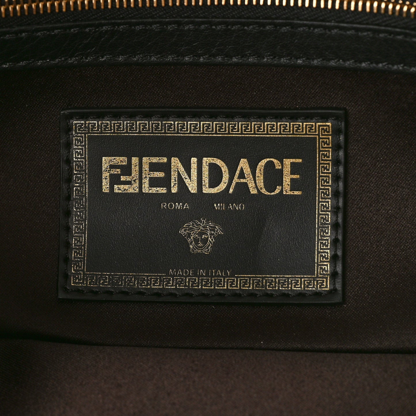 X VERSACE Silk Fendace FF Baroque Quilted Scarf Baguette Black Gold