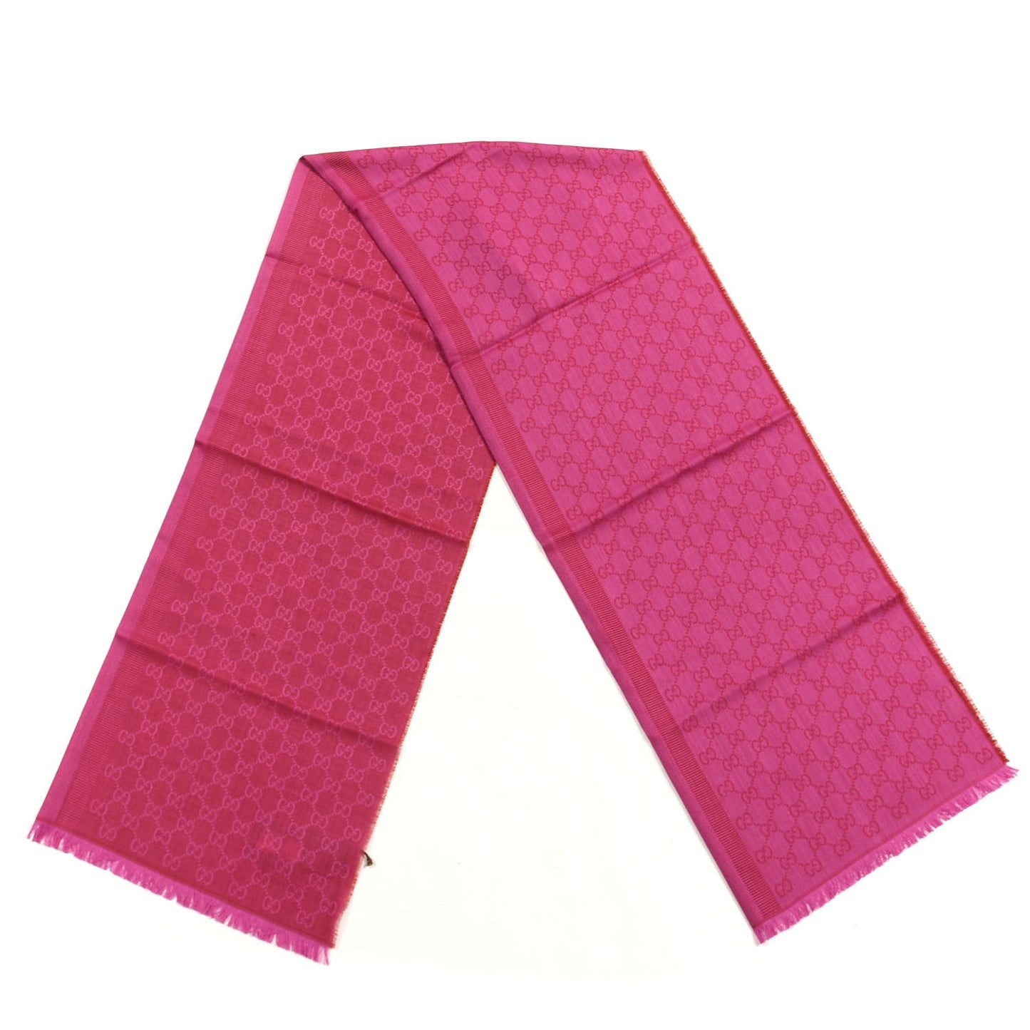 Wool Silk GG Monogram GGWeblong Fringe Scarf Shawl Red Pink