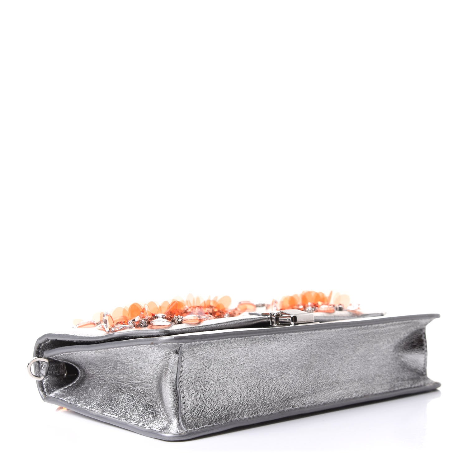 Miu Miu Metallic Embellished Crystal Shoulder Bag Silver 3 of 9