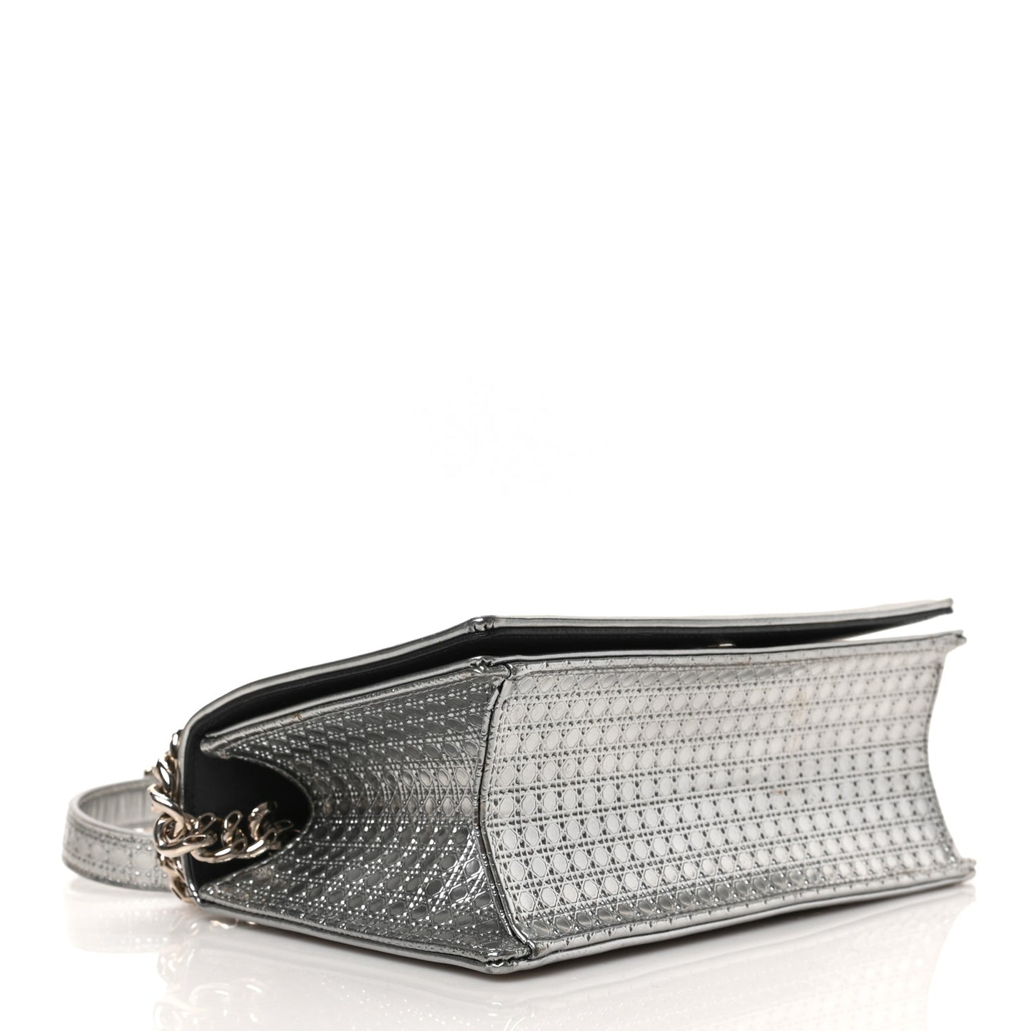 Metallic Patent Micro-Cannage Medium Diorama Flap Bag Silver
