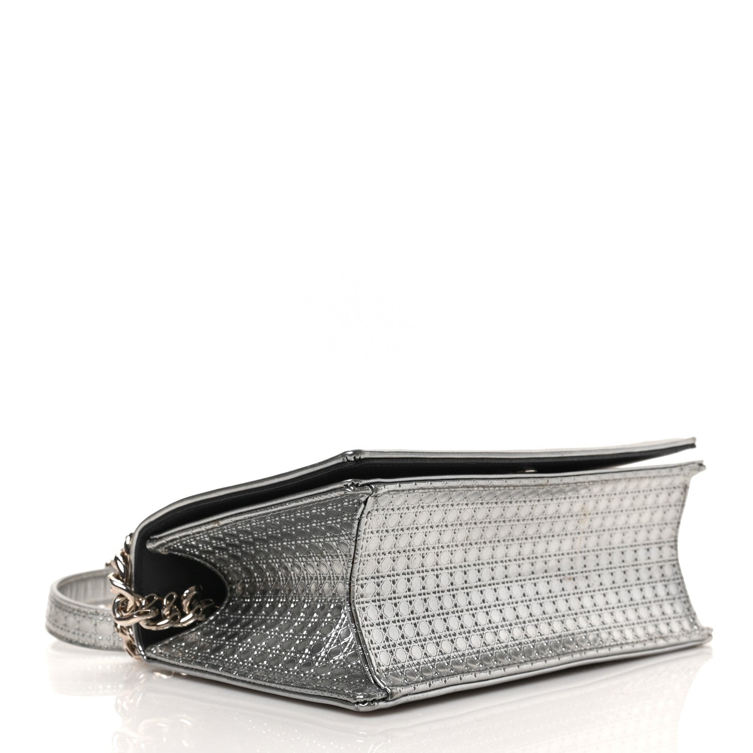 Christian Dior Metallic Patent Micro-Cannage Medium Diorama Flap Bag Silver 4 of 8