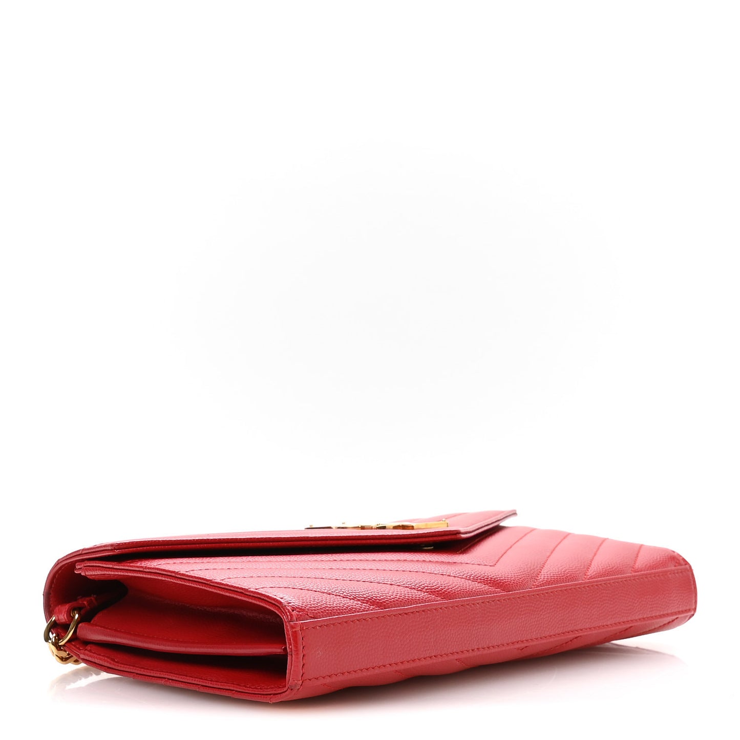 Grain De Poudre Matelasse Chevron Monogram Chain Wallet Red