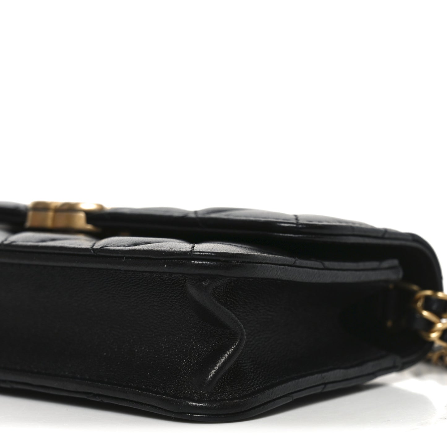 Lambskin Quilted Double Chain Flap Phone Holder With Chain Black