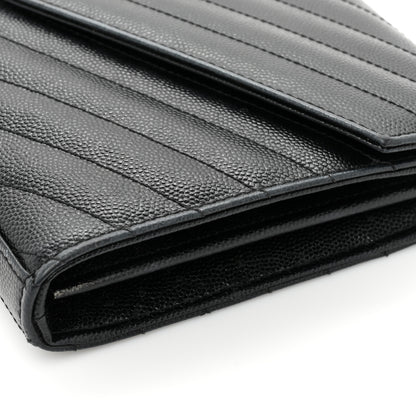 Saint Laurent Grain De Poudre Matelasse Chevron Monogram Chain Wallet Black 16 of 17