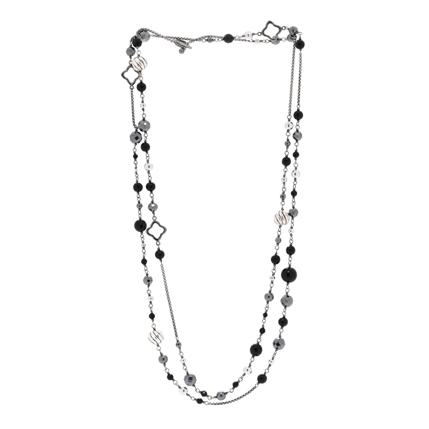 Sterling Silver Black Onyx Hematine Elements Chain Necklace