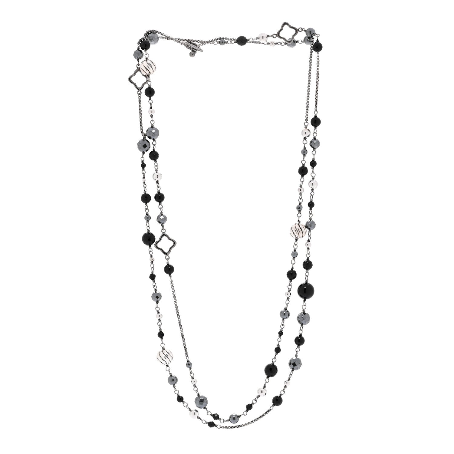 David Yurman Sterling Silver Black Onyx Hematine Elements Chain Necklace 3 of 4