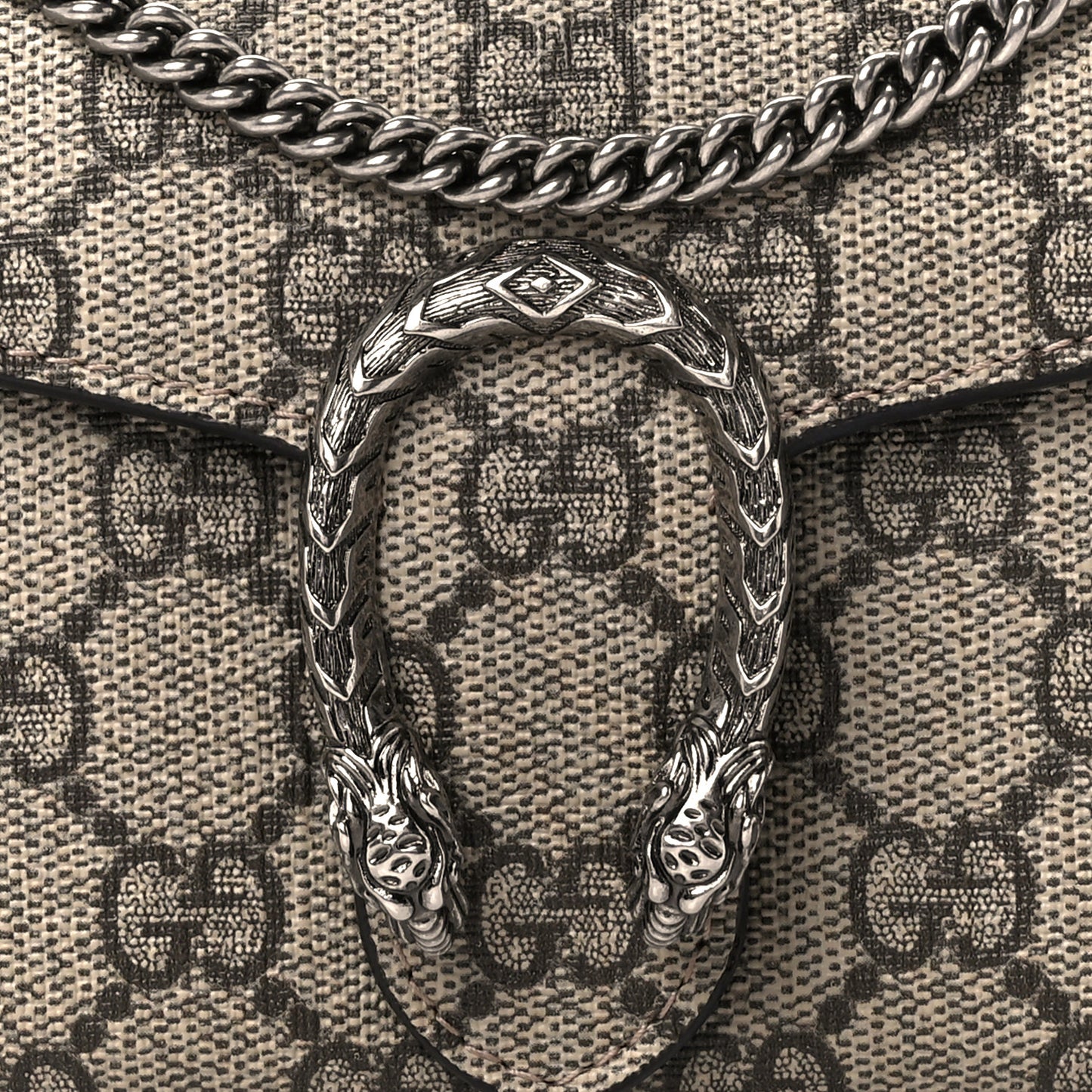 GG Supreme Monogram Dionysus Chain Clutch Wallet Beige Taupe