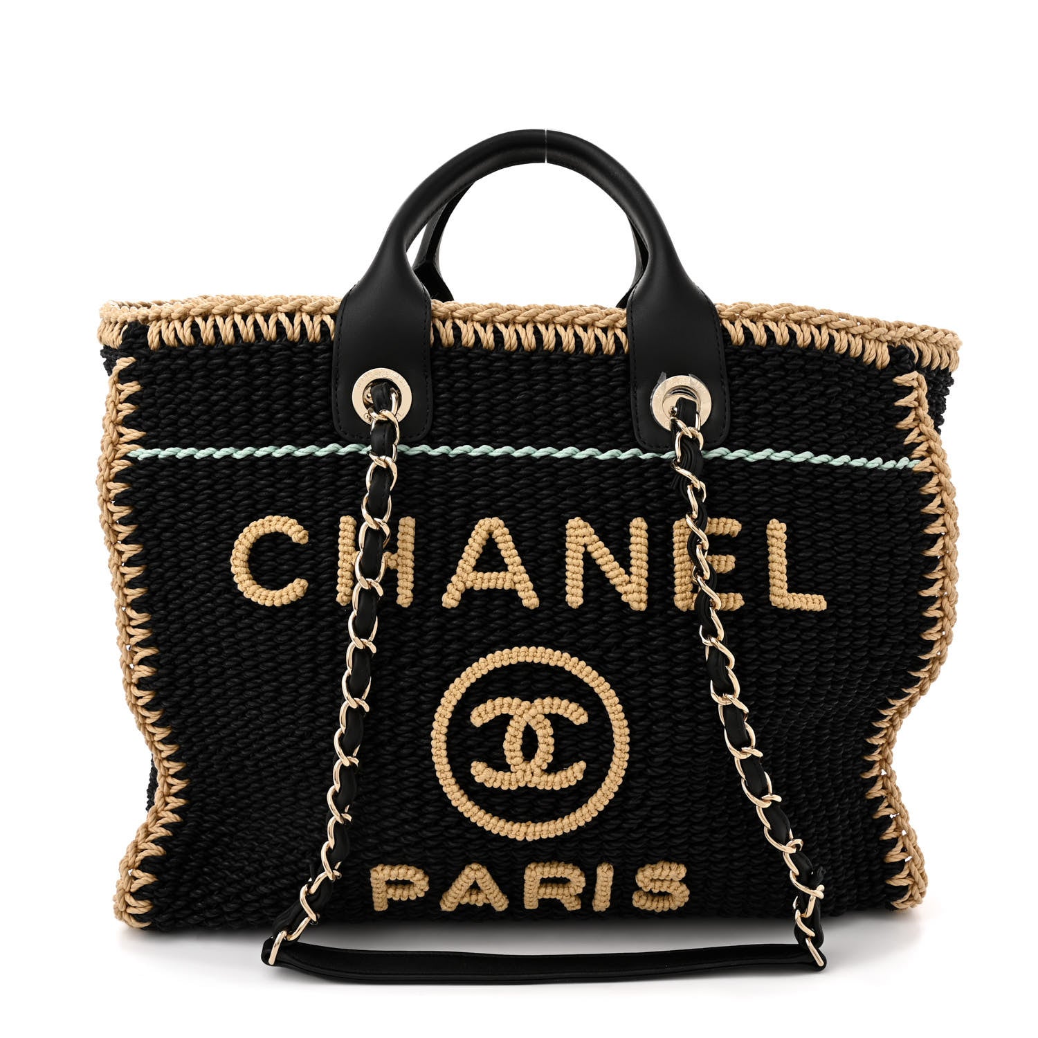 Chanel Cotton Crochet Large Deauville Tote Black Beige 1 of 10