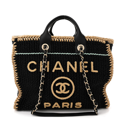 Chanel Cotton Crochet Large Deauville Tote Black Beige 1 of 10