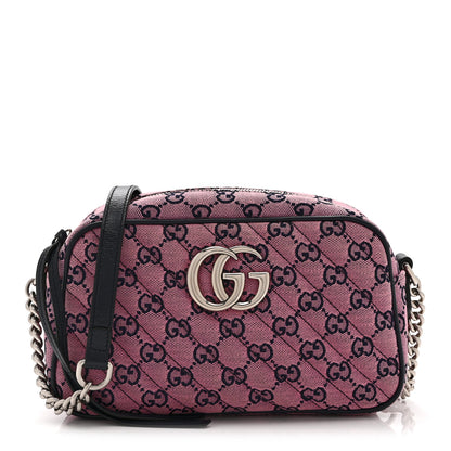 Gucci Monogram Multicolor Matelasse Diagonal Small GG Marmont Chain Shoulder Bag Pink Blue 1 of 11