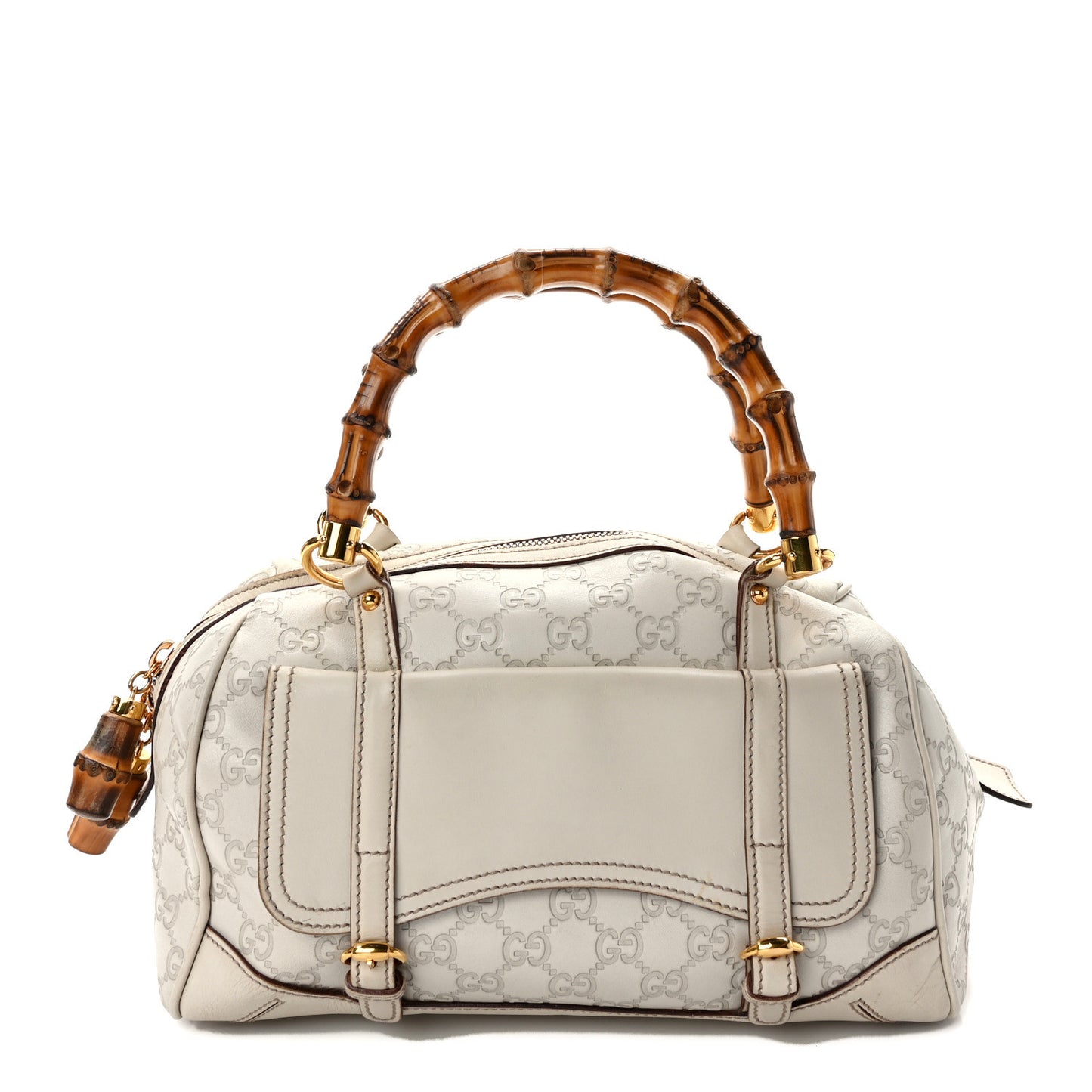 Guccissima Bamboo Top Handle Boston Bag Off White
