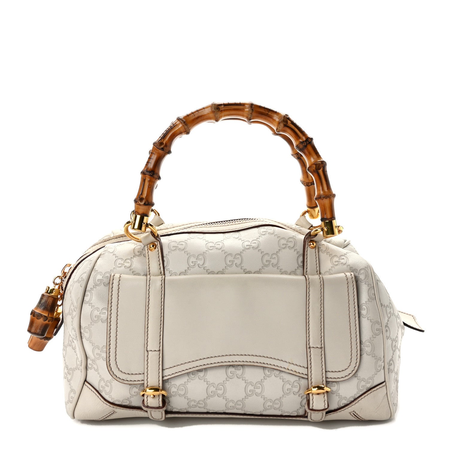 Gucci Guccissima Bamboo Top Handle Boston Bag Off White 1 of 11
