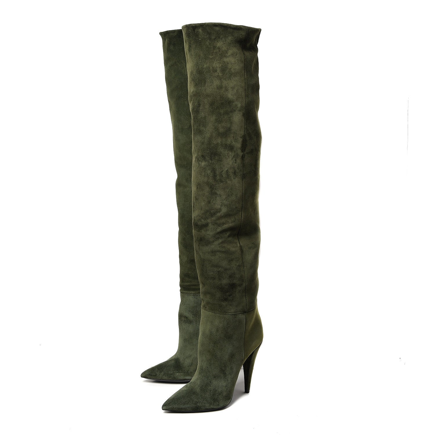 Saint Laurent Suede Era Over The Knee Boots 39 Army Green 3 of 8
