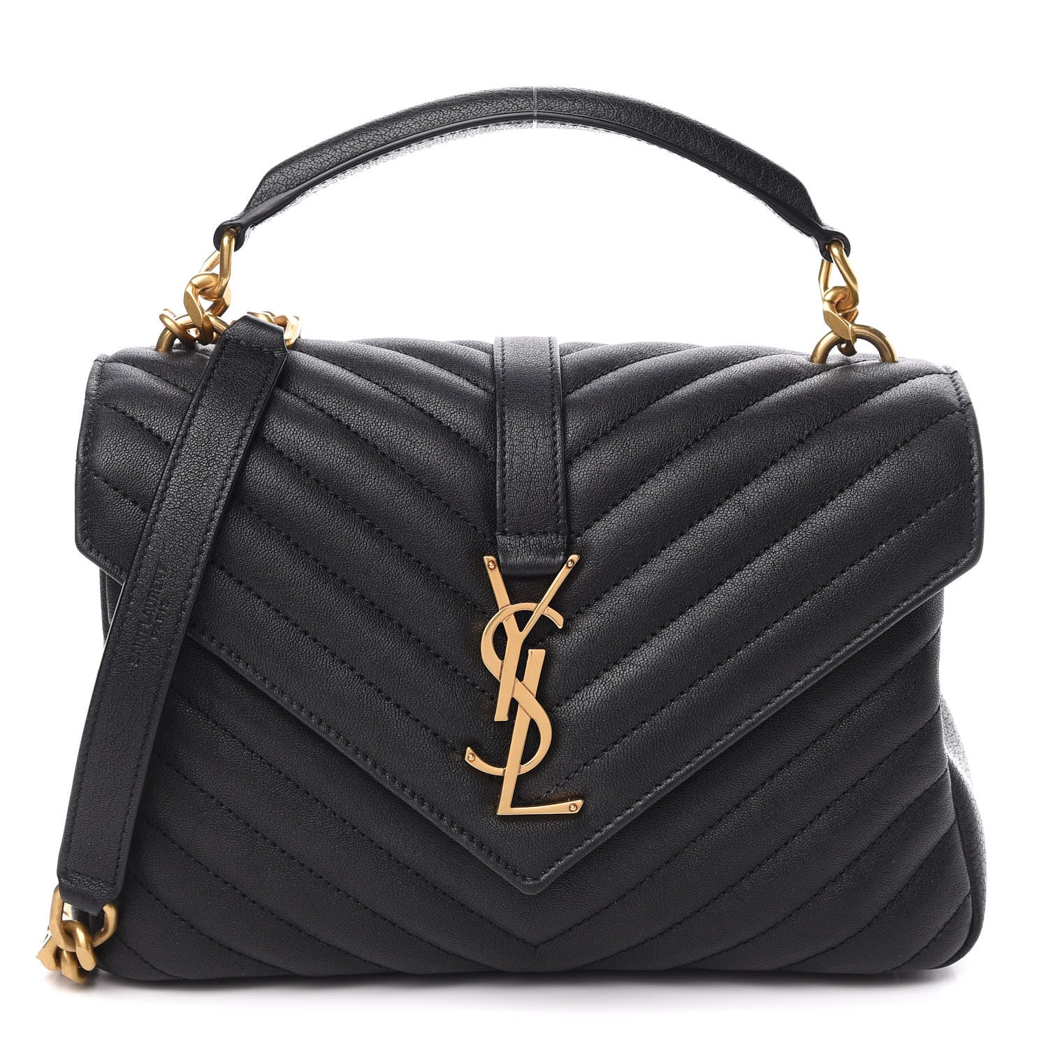 Saint Laurent Sheepskin Matelasse Chevron Monogram Medium College Bag Black 1 of 9