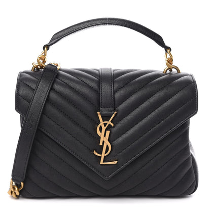 Saint Laurent Sheepskin Matelasse Chevron Monogram Medium College Bag Black 1 of 9