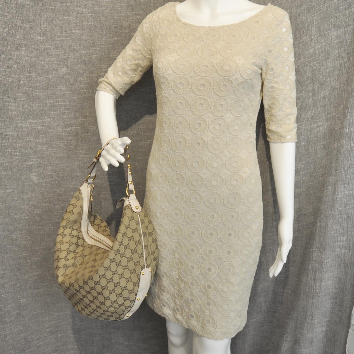Monogram Large Studded Hobo Ivory