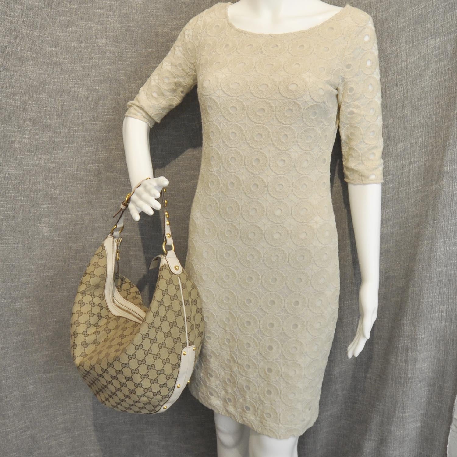 Gucci Monogram Large Studded Hobo Ivory 2 of 9