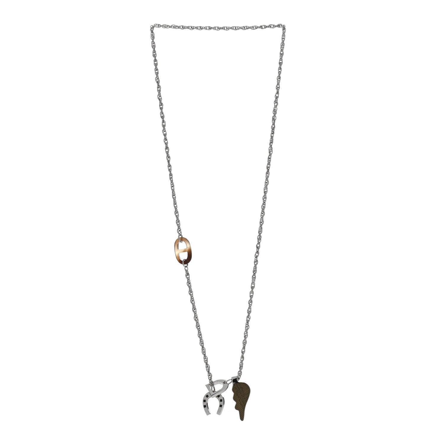 Hermes Palladium Buffalo Horn Lacquered Bon Voyage Necklace Black Dore 3 of 5