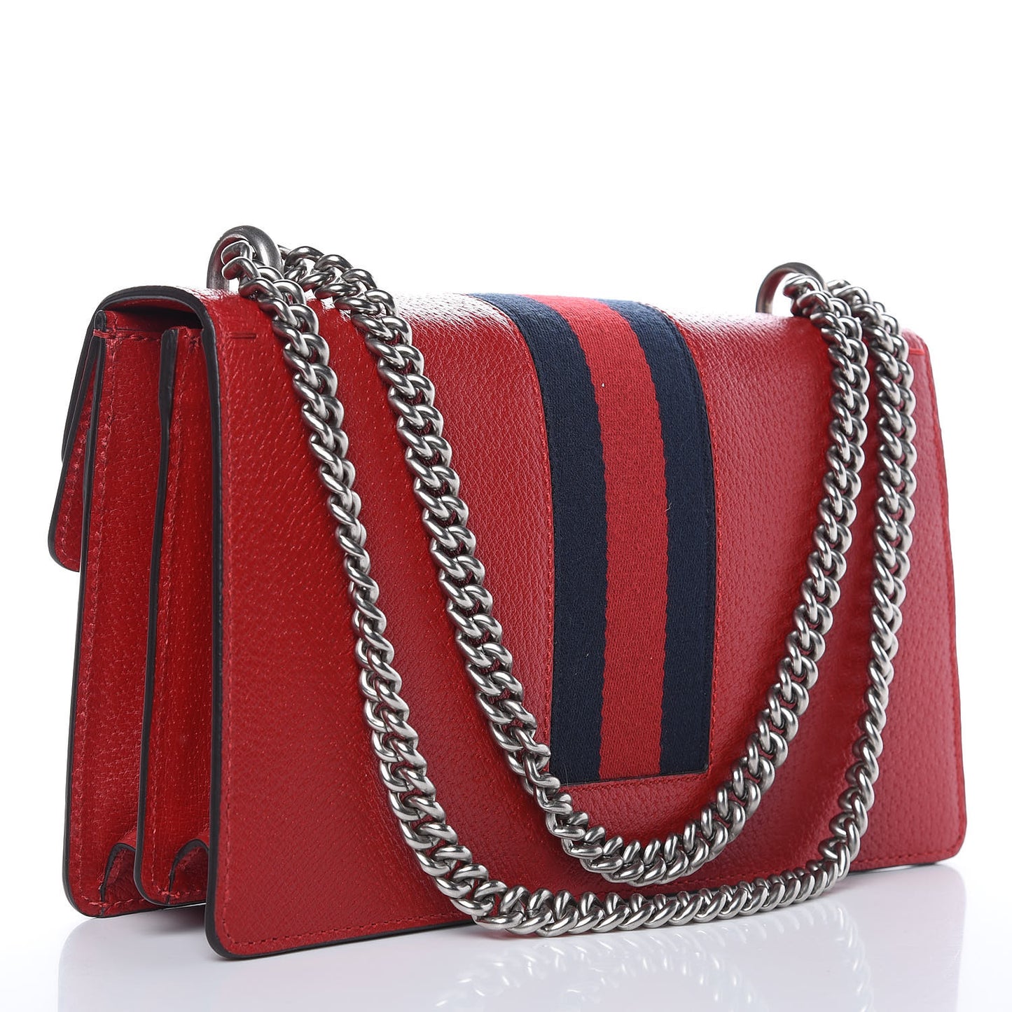 Calfskin Web Floral Embroidered Small Dionysus Shoulder Bag Hibiscus Red