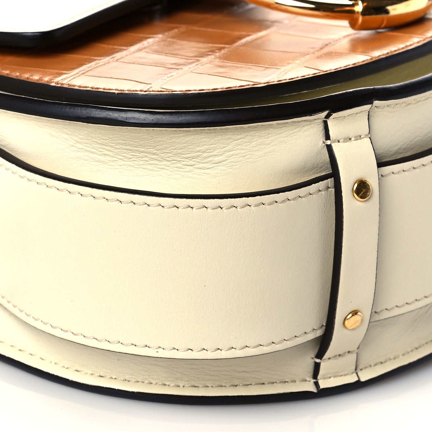 Chloe Calfskin Crocodile Embossed Small Tess Bag White Beige 9 of 10