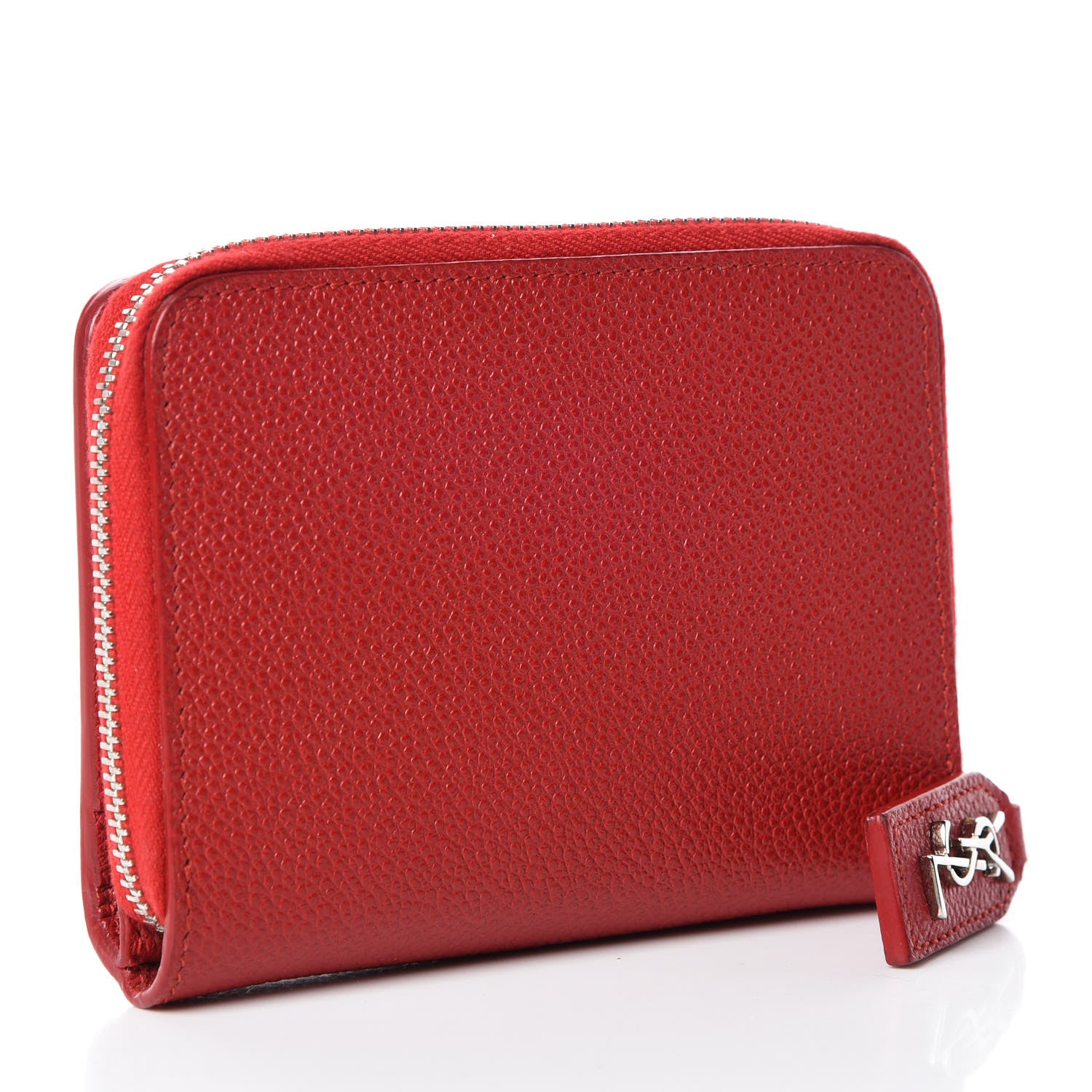 Saint Laurent Grained Calfskin Rive Gauche Compact Zip Around Wallet Red 3 of 10