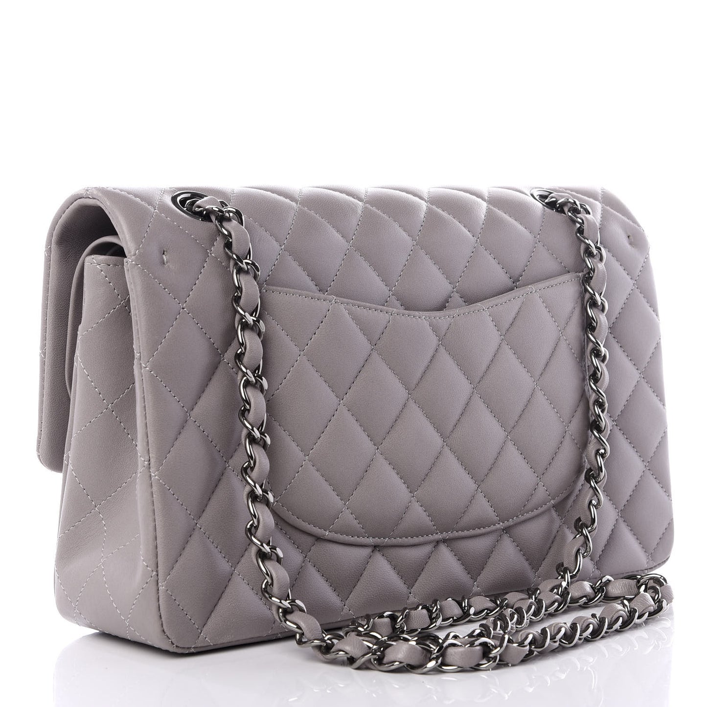 Lambskin Quilted Medium Double Flap Grey