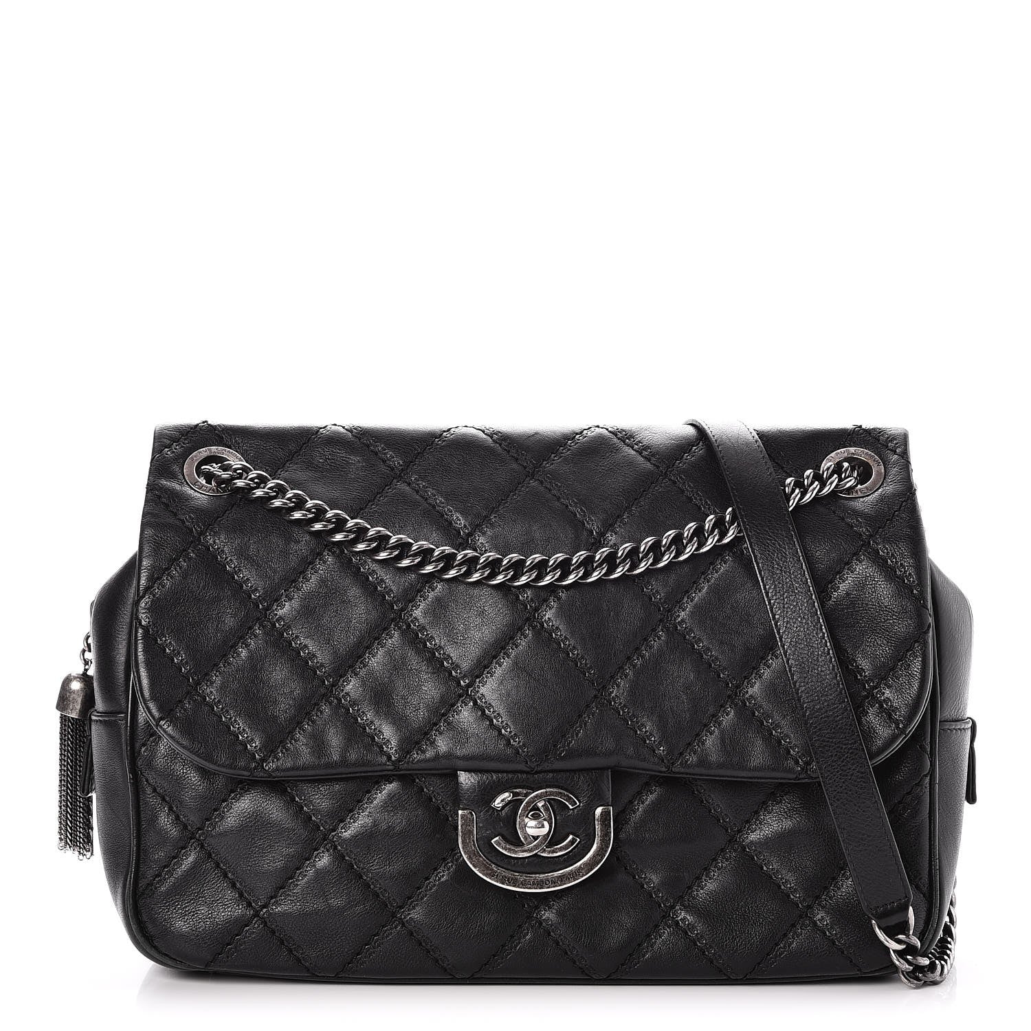 Chanel Calfskin Quilted Jumbo Coco Sporran Flap Black 1 of 8