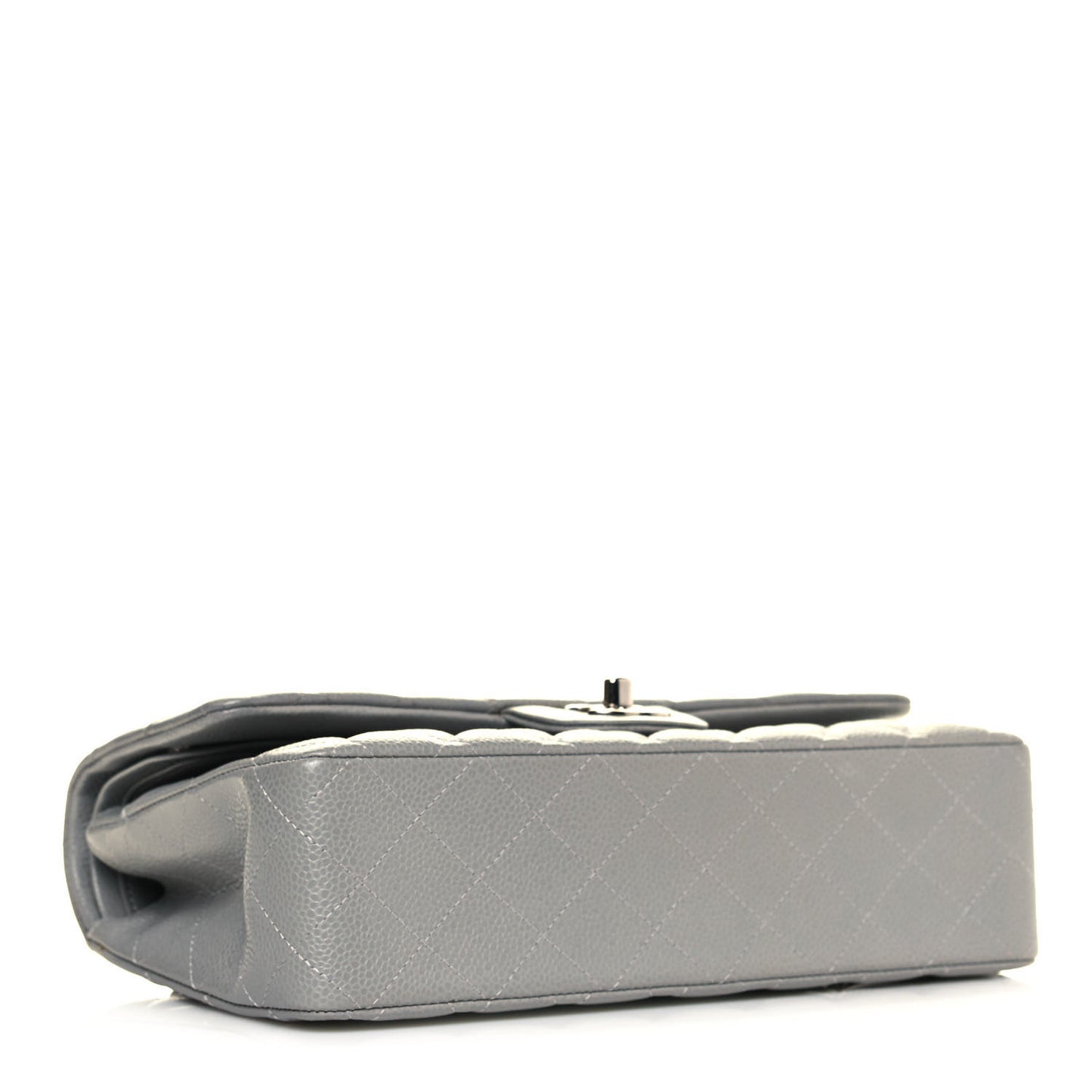 Caviar Quilted Medium Double Flap Grey
