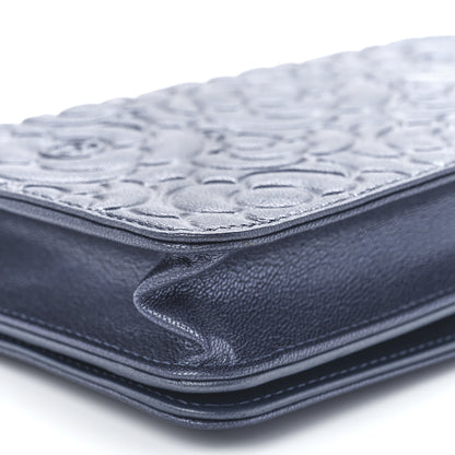 Chanel Goatskin Camellia Embossed Wallet On Chain WOC Blue 12 of 12