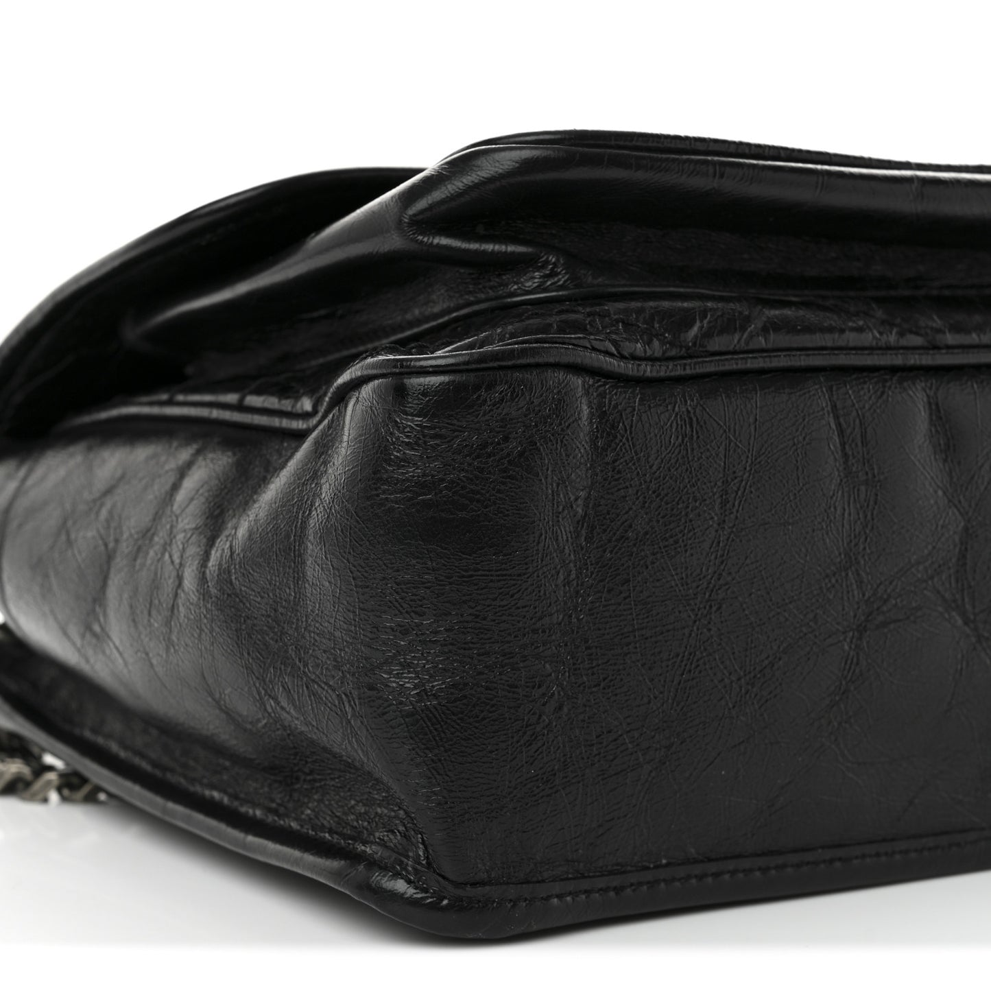 Crinkled Calfskin Matelasse Monogram Medium Niki Chain Satchel Black