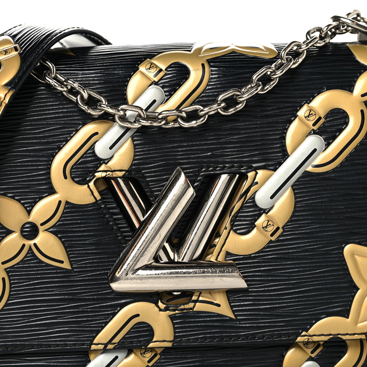 Epi Chain Flower Twist Shoulder Bag MM Black