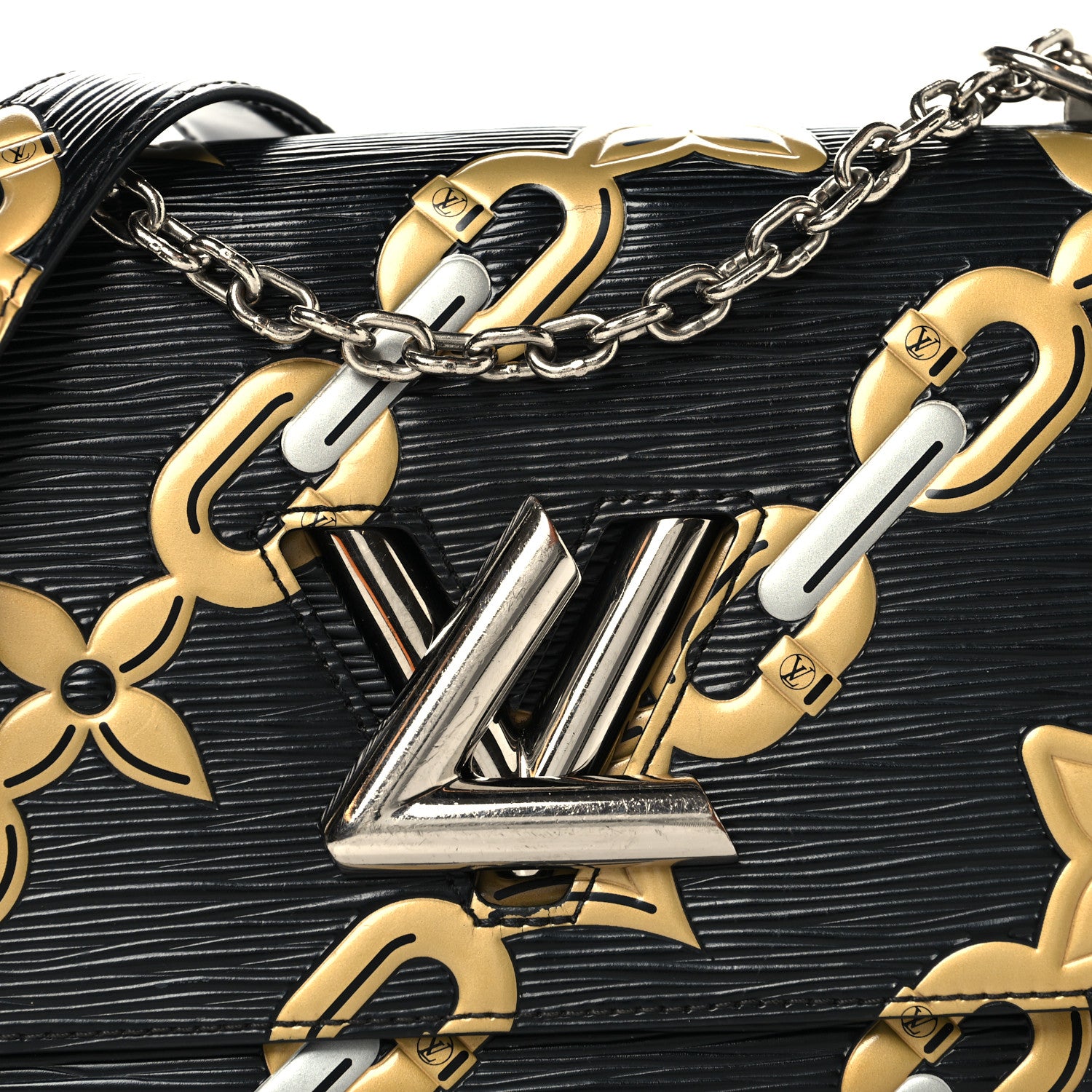 Louis Vuitton Epi Chain Flower Twist Shoulder Bag MM Black 7 of 13