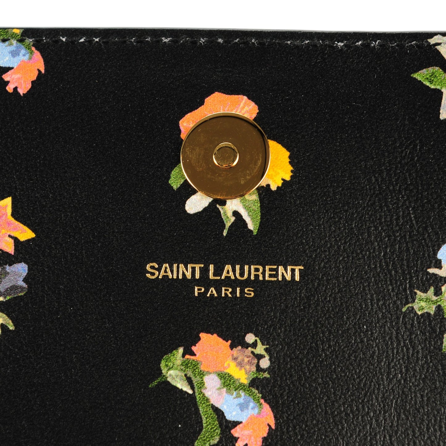 Calfskin Prairie Flower Printed Small Monogram Clutch Black Multicolor