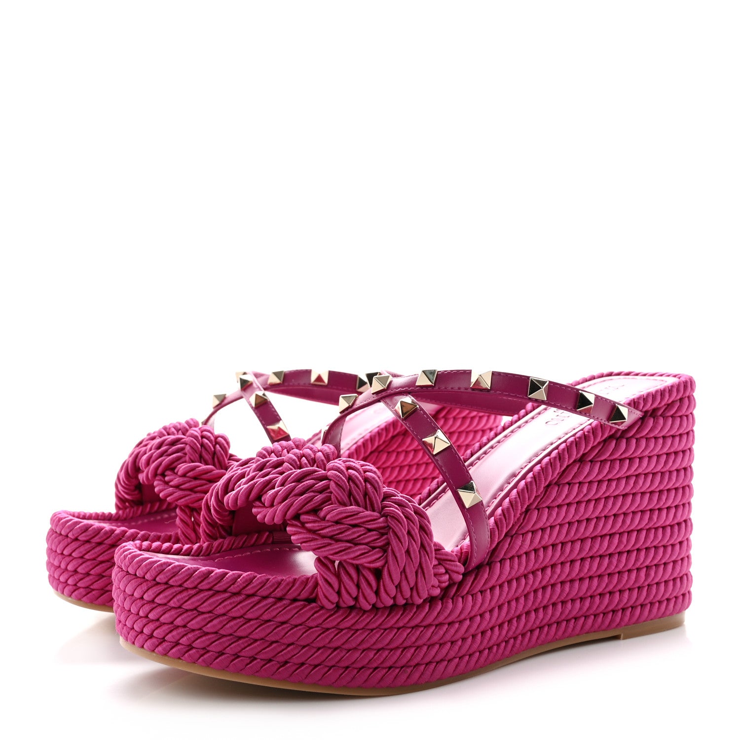 Valentino Garavani Calfskin Silk Rockstud Torchon Espadrille Wedge 35/105mm Slide Sandals 40 Rose Violet 3 of 9