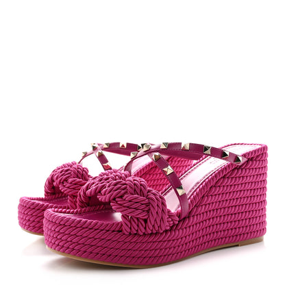 Valentino Garavani Calfskin Silk Rockstud Torchon Espadrille Wedge 35/105mm Slide Sandals 40 Rose Violet 3 of 9