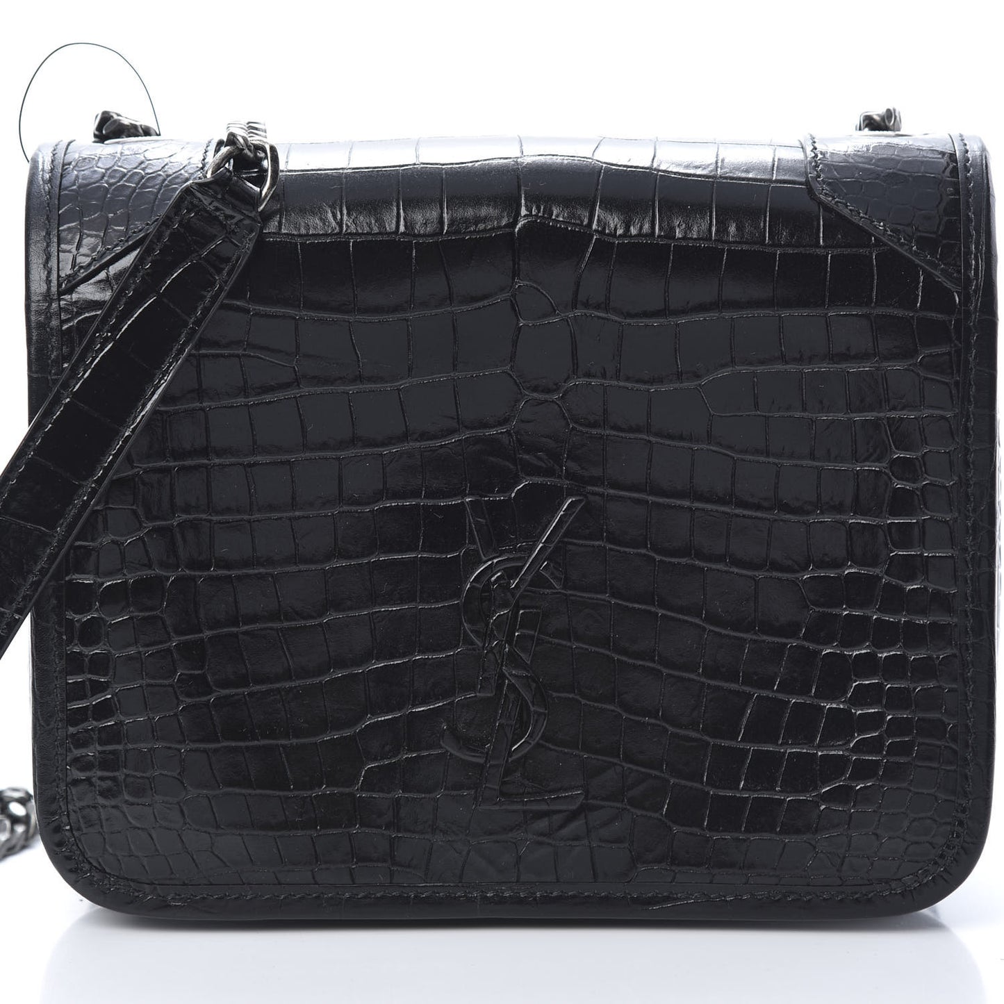 Crocodile Embossed Lambskin Matelasse Monogram Niki Chain Wallet Black