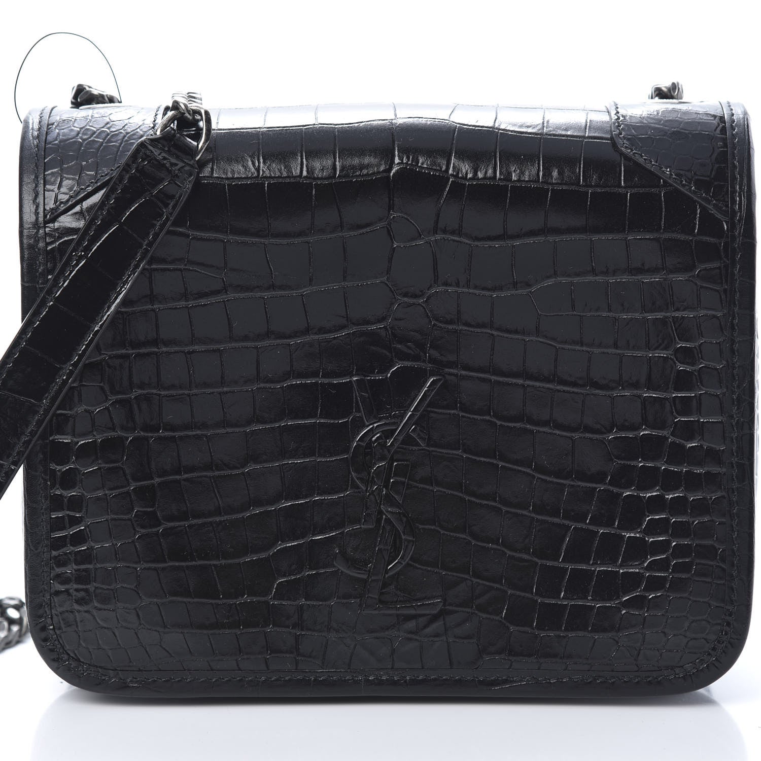 Saint Laurent Crocodile Embossed Lambskin Matelasse Monogram Niki Chain Wallet Black 8 of 10