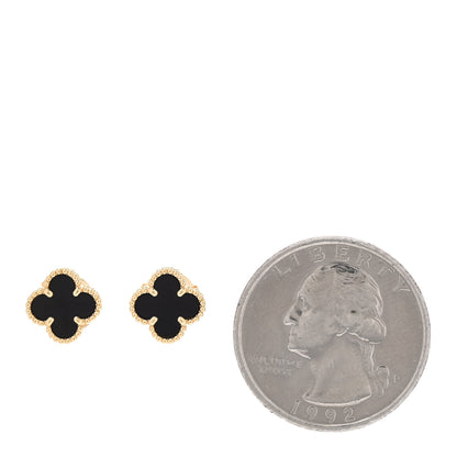 Van Cleef & Arpels 18K Yellow Gold Black Onyx Sweet Alhambra Earrings 2 of 7