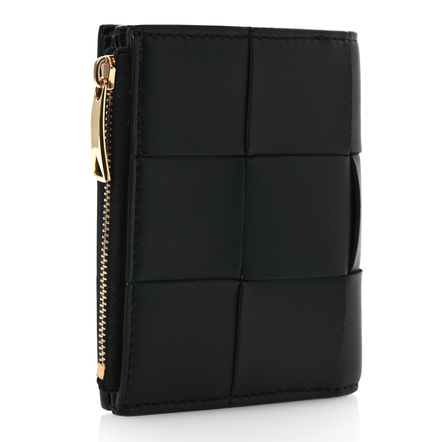 Nappa Maxi Intrecciato Small Bi-Fold Zip Wallet Black