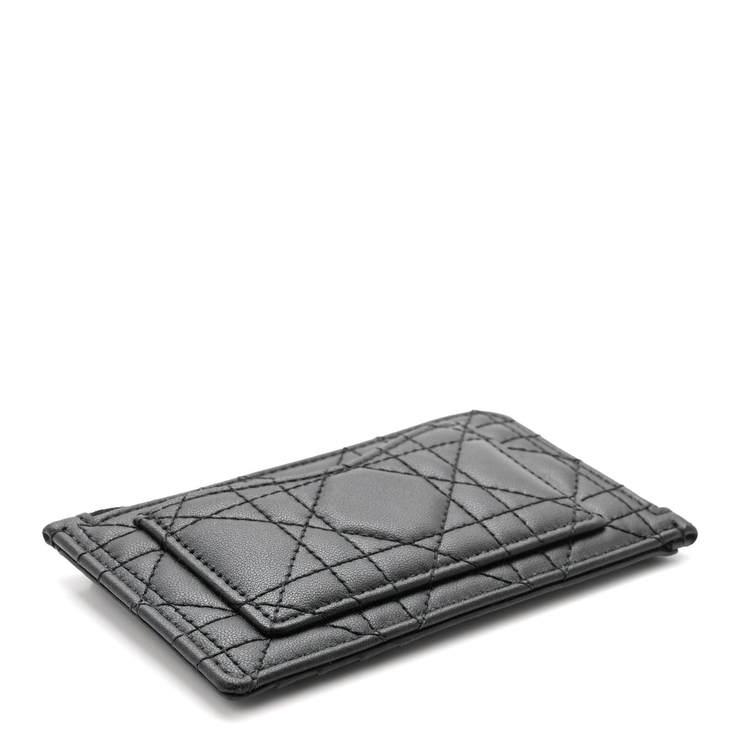 Supple Calfskin Cannage Lady Dior Cosmos Zipped Card Holder Black