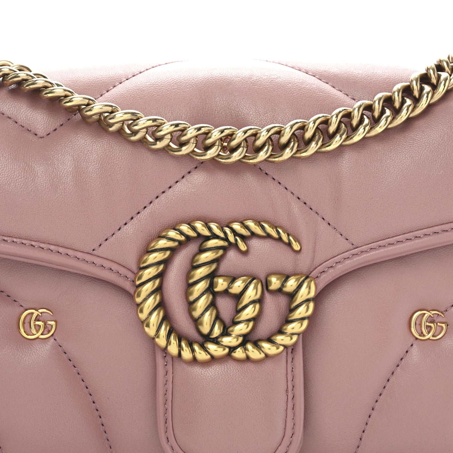 Gucci Nappa Matelasse Double G Studs Small Torchon GG Marmont Shoulder Bag Dusty Carmine Rose 8 of 11