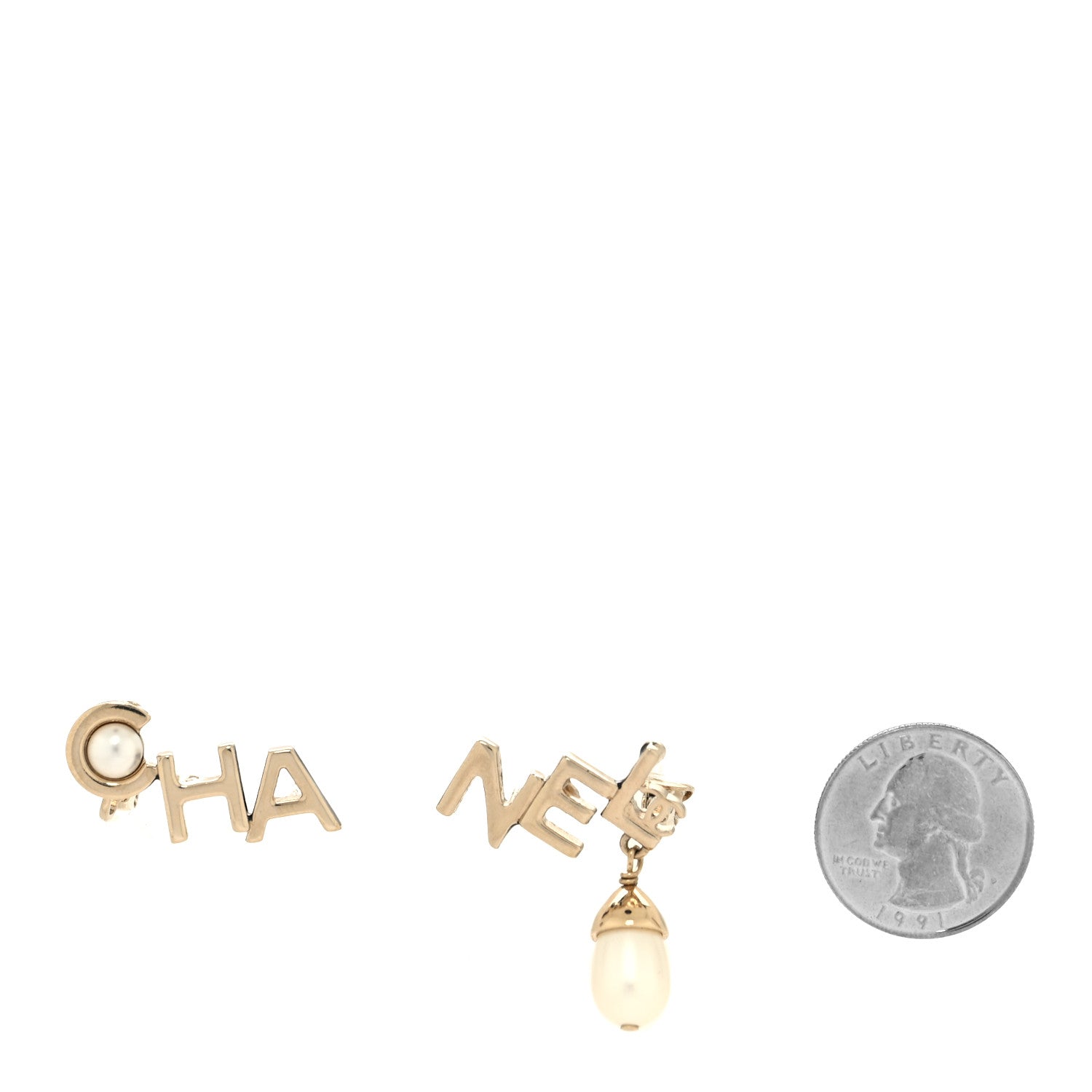 Chanel Pearl Cha Nel Drop Earrings White Gold 2 of 4