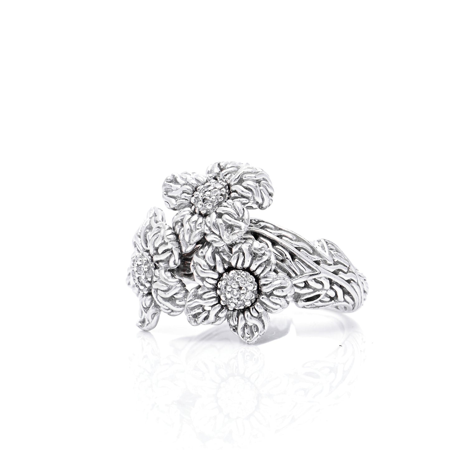 Sterling Silver 18K Yellow Gold Diamond Ayu Flower Ring 52 6