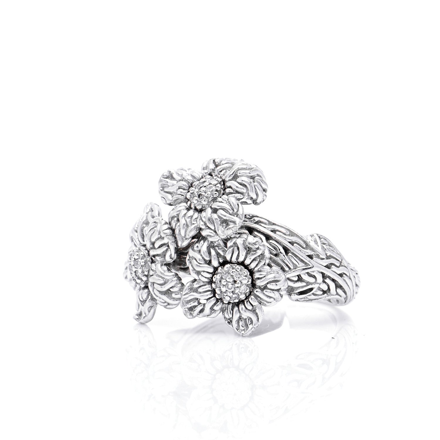 John Hardy Sterling Silver 18K Yellow Gold Diamond Ayu Flower Ring 52 6 4 of 7
