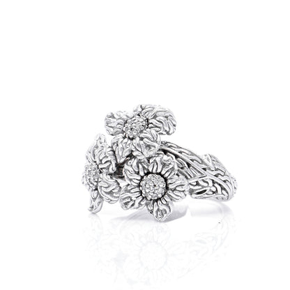 John Hardy Sterling Silver 18K Yellow Gold Diamond Ayu Flower Ring 52 6 4 of 7