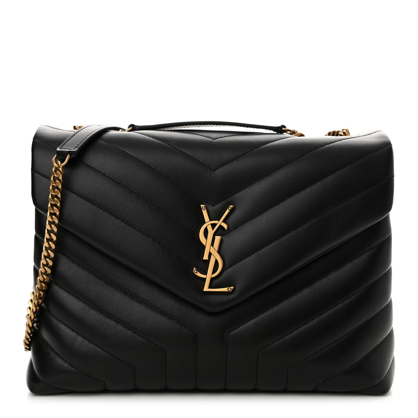 Calfskin Y Quilted Monogram Medium Loulou Chain Satchel Black