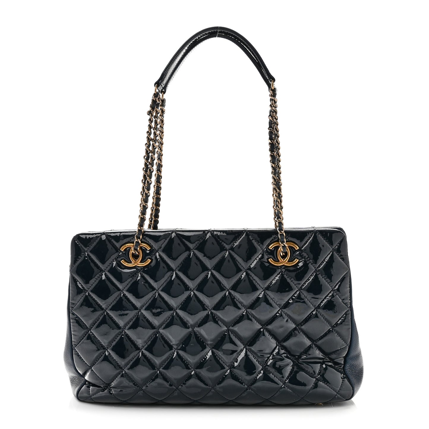 Patent Goatskin Quilted Small CC Eyelet Tote Blue