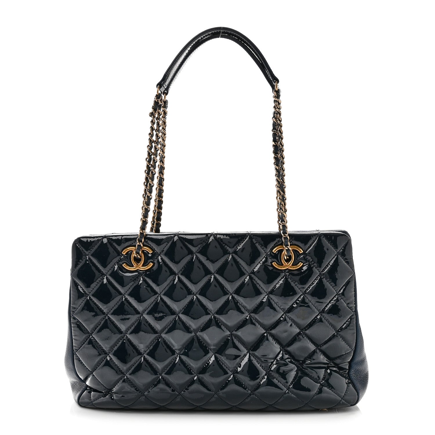 Chanel Patent Goatskin Quilted Small CC Eyelet Tote Blue 1 of 10